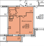 1-комнатная, 41.27м²