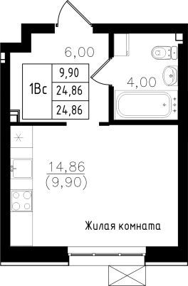 1-комнатная,24.86 м² в ЖК Династия