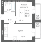 1-комнатная, 39.17м²