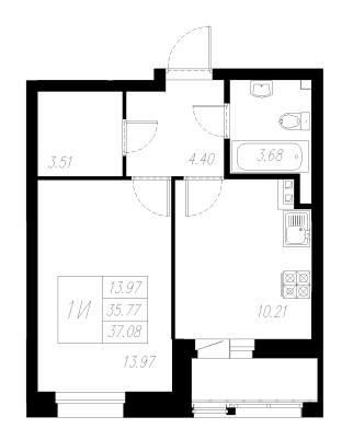 1-комнатная,37.08 м² в ЖК Статный