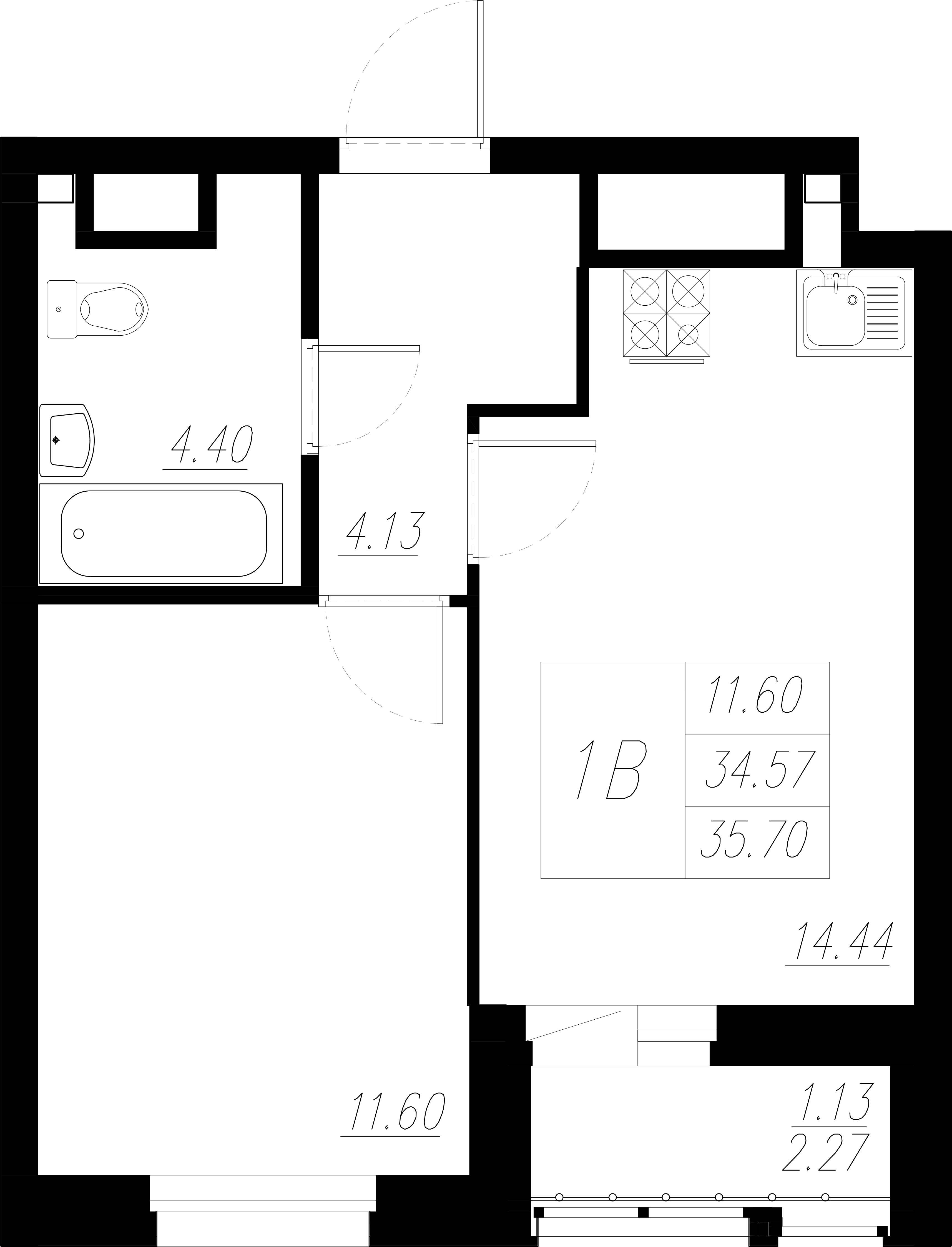 1-комнатная, 35.7м²
