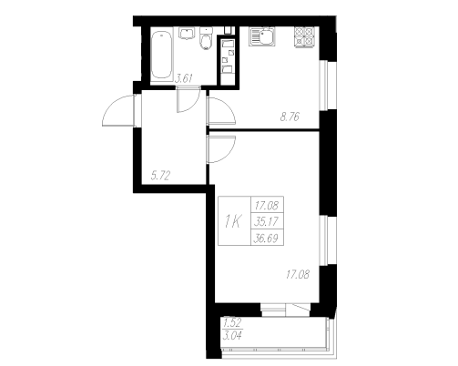 1-комнатная,36.69 м² в ЖК Статный