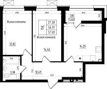2-комнатная, 57.81м²
