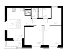 2-комнатная, 52.47м²