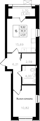 1-комнатная,41.01 м² в ЖК Династия