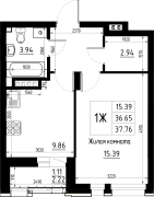 1-комнатная, 37.76м²