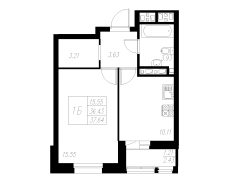 1-комнатная, 37.64м²