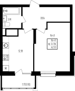 1-комнатная, 42.53м²