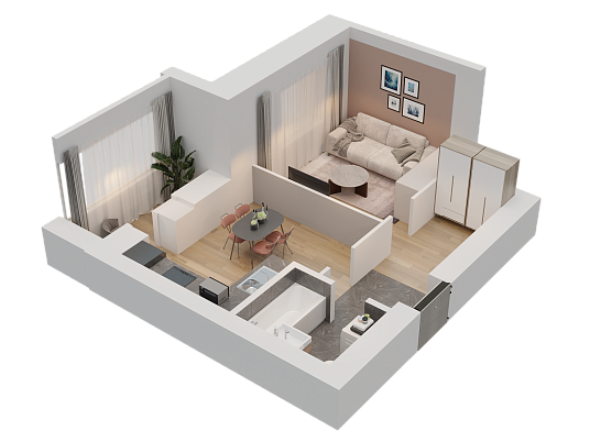 1-комнатная,38.34 м² в ЖК Радужный-2