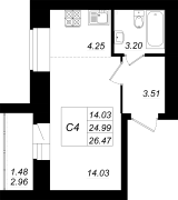 1-комнатная, 26.47м²