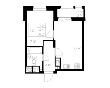 1-комнатная, 36.22м²