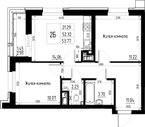 2-комнатная, 53.77м²