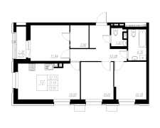 3-комнатная, 73.51м²