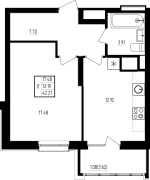 1-комнатная, 42.27м²