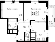 2-комнатная, 54.91м²