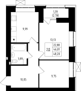 2-комнатная, 48.2м²