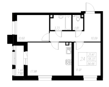 2-комнатная, 56.66м²