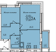 2-комнатная, 57.89м²