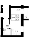 1-комнатная, 25.28м²