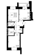 2-комнатная, 51.24м²