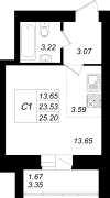 1-комнатная, 25.2м²