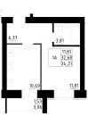 1-комнатная, 34.21м²