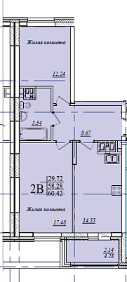 2-комнатная,60.42 м² в ЖК Мечта