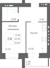 1-комнатная, 34.94м²