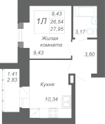 1-комнатная, 27.95м²