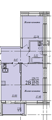 2-комнатная,61.3 м² в ЖК Мечта