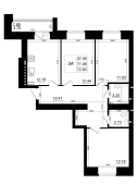 3-комнатная, 72.93м²
