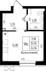 1-комнатная, 24.56м²