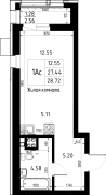 1-комнатная, 28.72м²