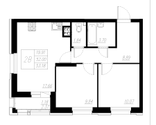 2-комнатная, 53.18м²