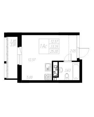 1-комнатная,25.2 м² в ЖК Статный