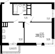 2-комнатная, 54.7м²