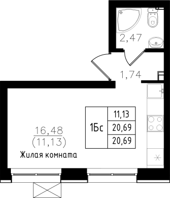 1-комнатная,20.69 м² в ЖК Династия