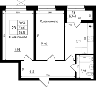 2-комнатная, 55.13м²
