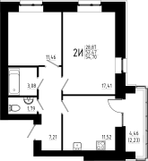 2-комнатная, 54.7м²