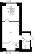 1-комнатная, 42.4м²