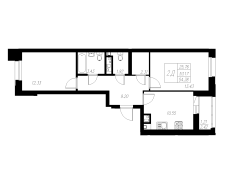 2-комнатная, 54.38м²