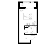 1-комнатная, 28.04м²