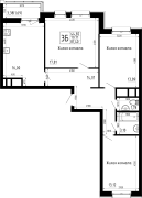 3-комнатная, 81.4м²