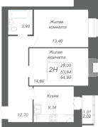 2-комнатная, 54.95м²