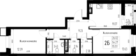 2-комнатная, 55.51м²