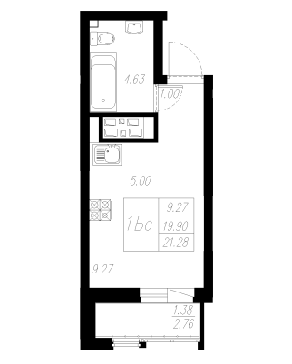 1-комнатная,21.28 м² в ЖК Статный