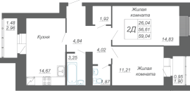 2-комнатная, 59.04м²