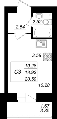 1-комнатная,20.59 м² в ЖК Радужный-2