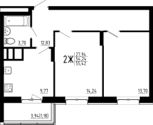 2-комнатная, 55.42м²