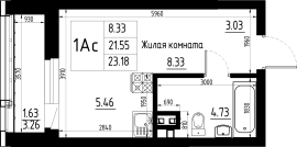 1-комнатная, 23.18м²